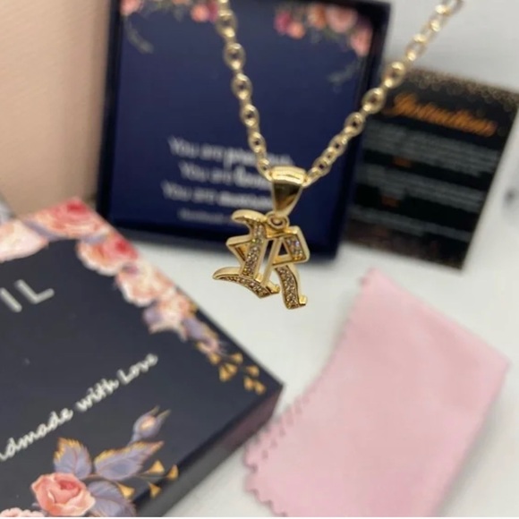 Initial R Gold (Plated) Pendant Necklace - Picture 3 of 5